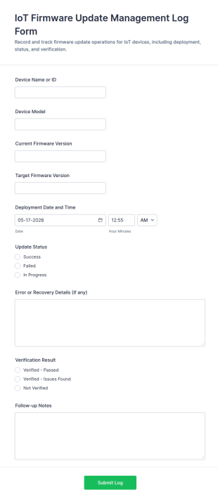 IoT Firmware Update Management Log Form Template