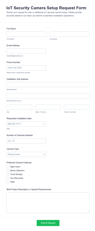 IoT Security Camera Setup Request Form Template