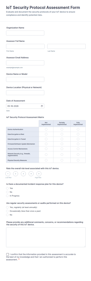 IoT Security Protocol Assessment Form Template