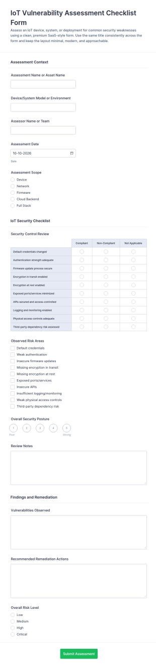 IoT Vulnerability Assessment Checklist Form Template