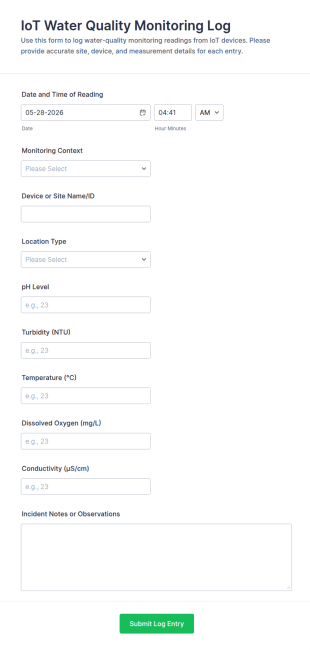 IoT Water Quality Monitoring Log Form Template