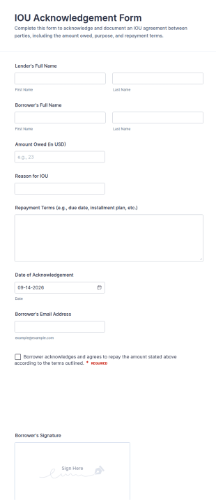 IOU Acknowledgement Form Template