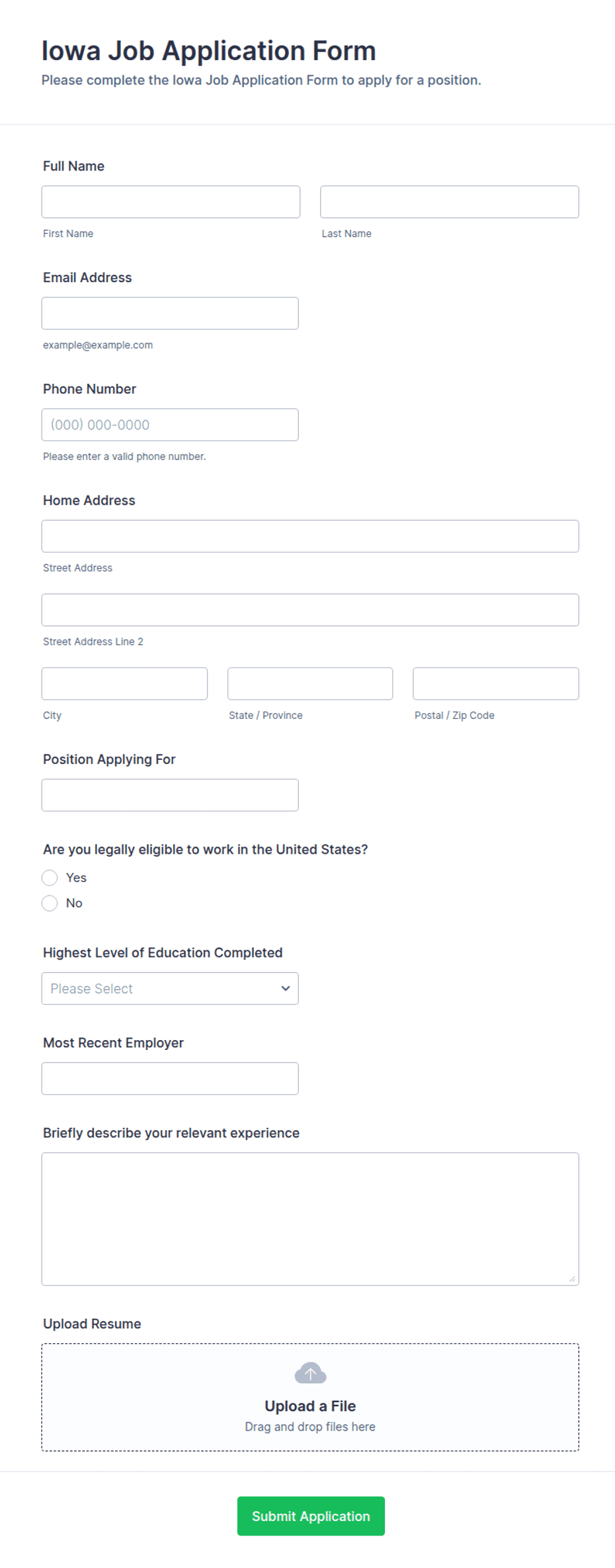 Iowa Job Application Form Template | Jotform