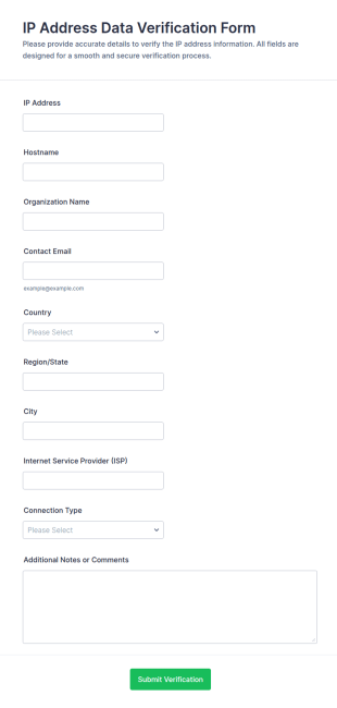 IP Address Data Verification Form Template
