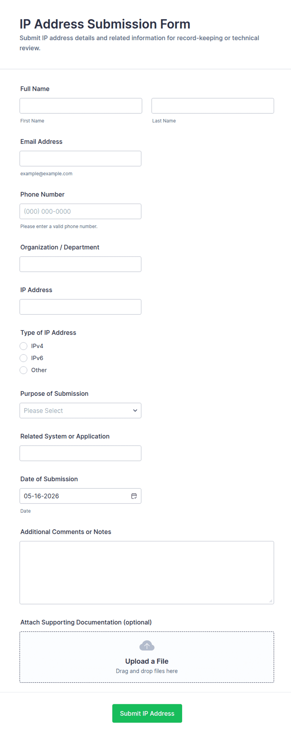 IP Address Submission Form Template | Jotform
