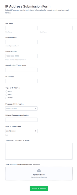 IP Address Submission Form Template