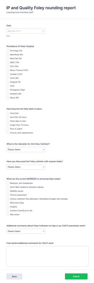 IP And Quality Foley Rounding Report Form Template