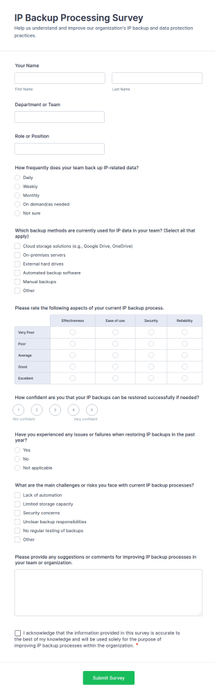 IP Backup Processing Survey Form Template