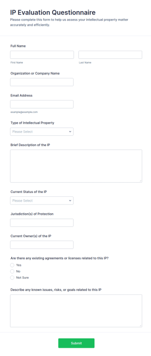 IP Evaluation Questionnaire Form Template