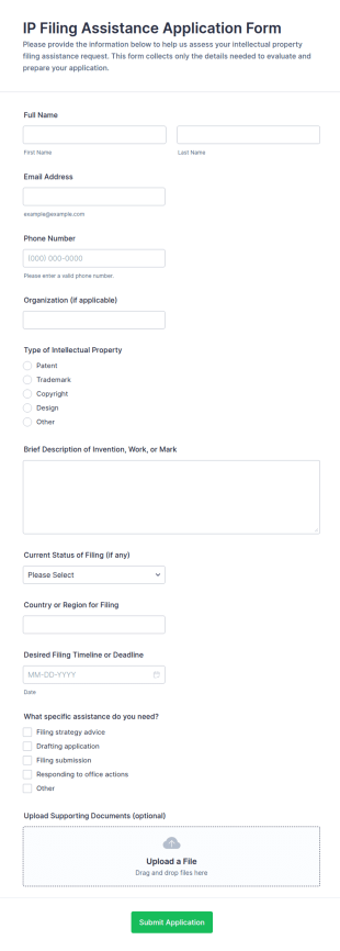 IP Filing Assistance Application Form Template