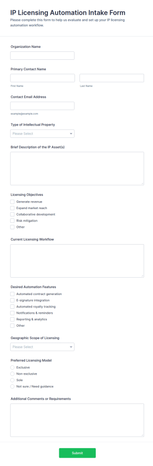 IP Licensing Automation Intake Form Template