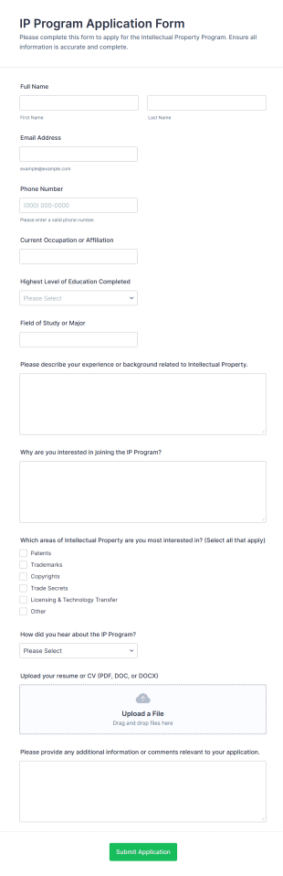 IP Program Application Form Template