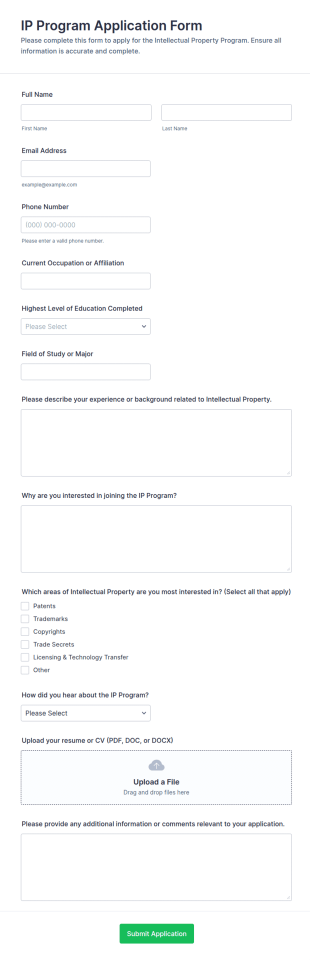 IP Program Application Form Template