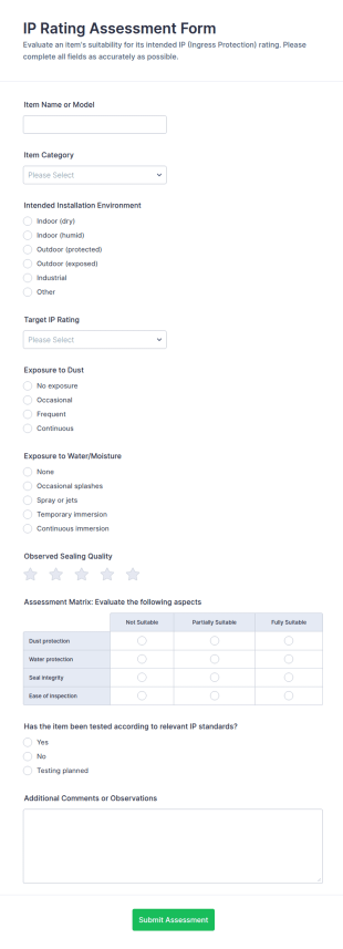 IP Rating Assessment Form Template