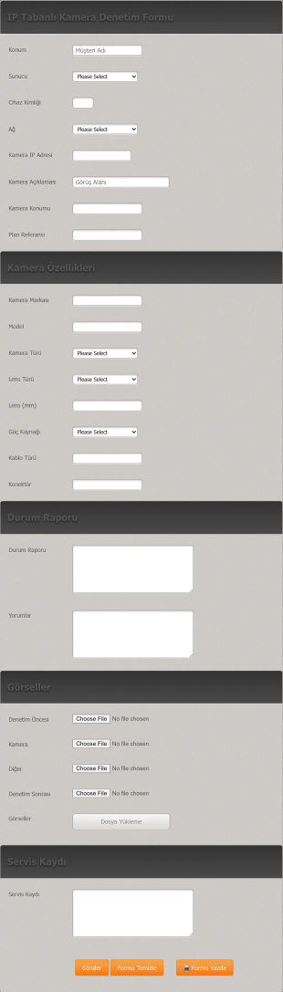 IP Tabanlı Kamera Denetim Form Template