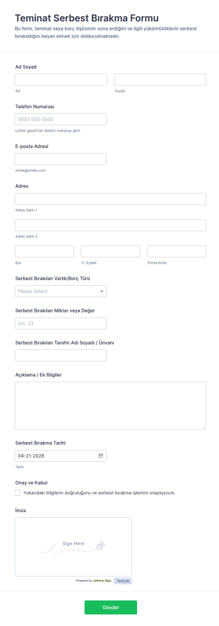 İp Talep Bırakma Formu 🎬✨ Form Şablonu