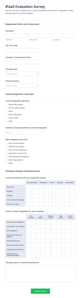 IPaaS Evaluation Survey Form Template