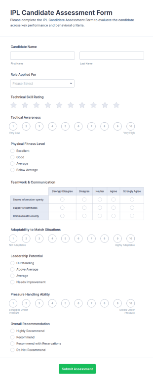 IPL Candidate Assessment Form Template
