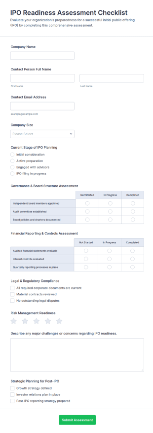IPO Readiness Assessment Checklist Form Template