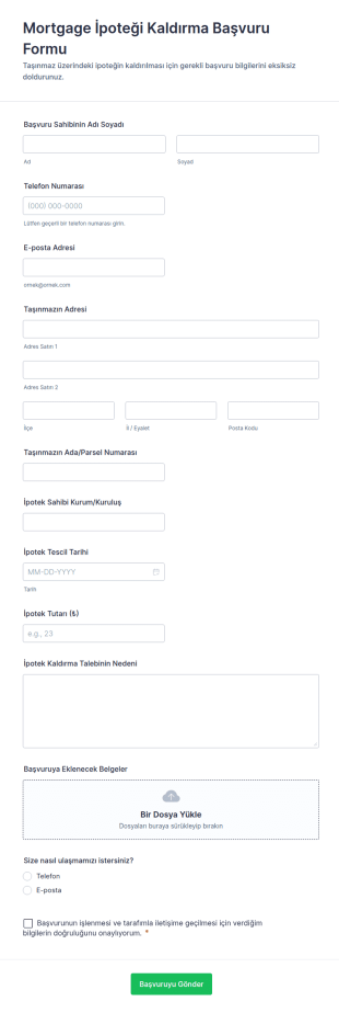 İpotek Kapatma Form Şablonu