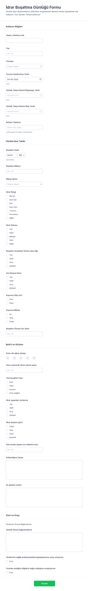 İptal Günlüğü Form Şablonu