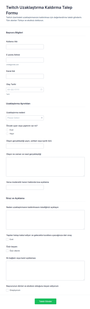 İptal Talebi Formu 🎮 Form Şablonu