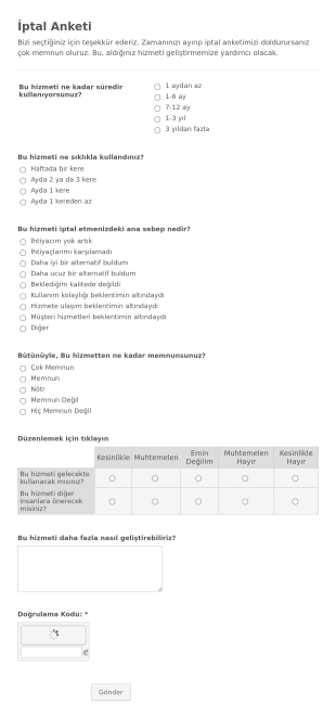 İptal Talep Form Template