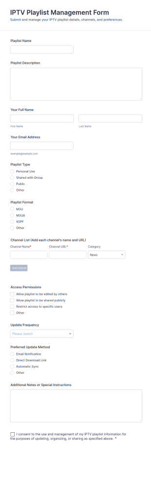 IPTV Playlist Management Form Template