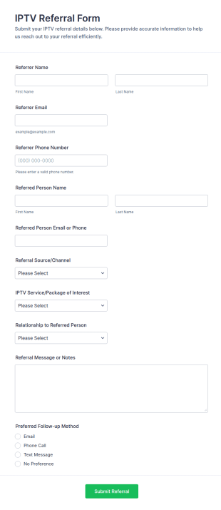 IPTV Referral Form Template