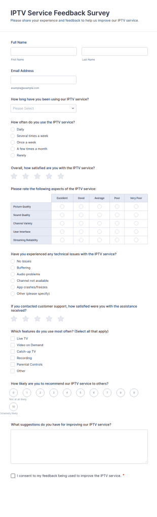 IPTV Service Feedback Survey Form Template