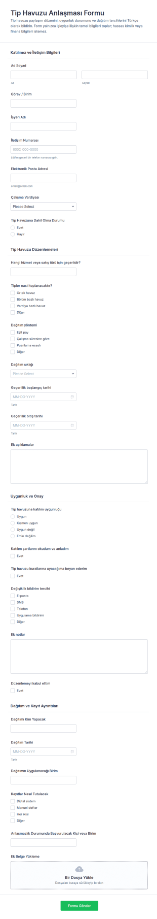 İpucu Havuzu Sözleşme Form Şablonu