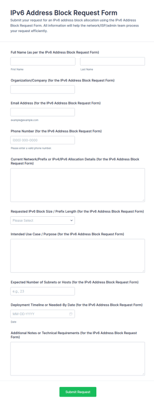IPv6 Address Block Request Form Template