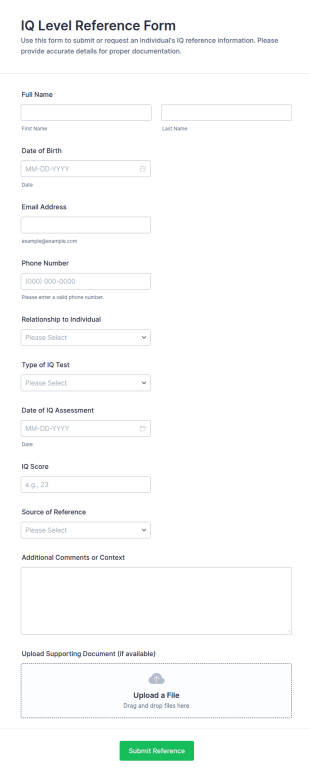 IQ Level Reference Form Template