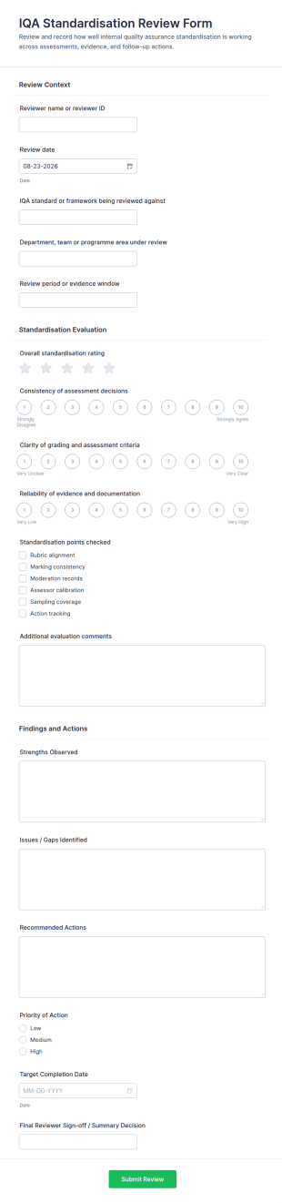 IQA Standardisation Review Form Template