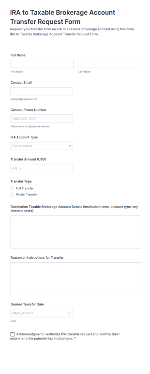 IRA To Taxable Brokerage Account Transfer Request Form Template