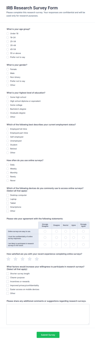 IRB Research Survey Form Template