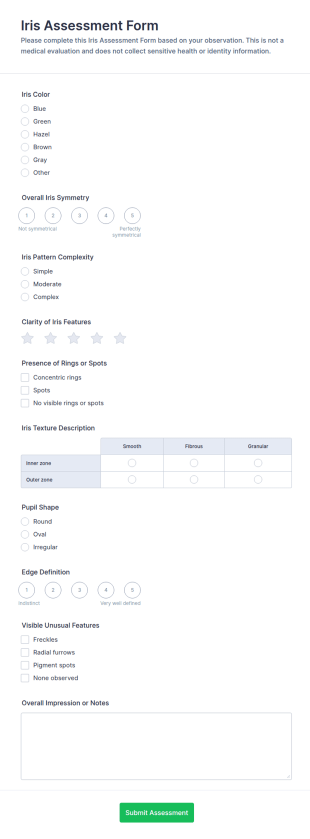 Iris Assessment Form Template