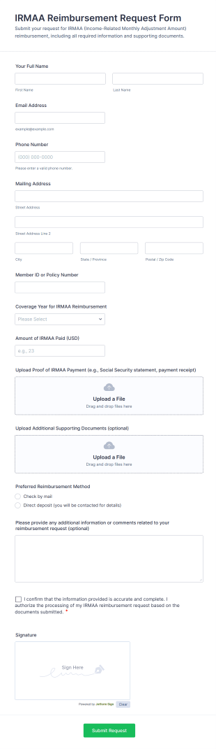 IRMAA Reimbursement Request Form Template