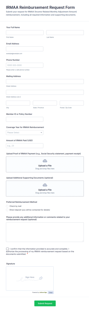 IRMAA Reimbursement Request Form Template