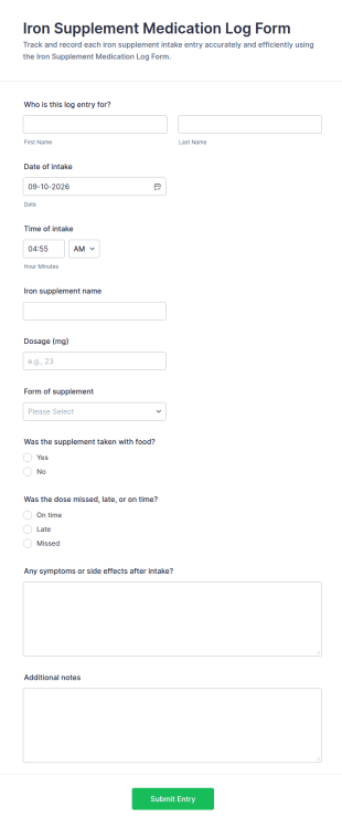 Iron Supplement Medication Log Form Template