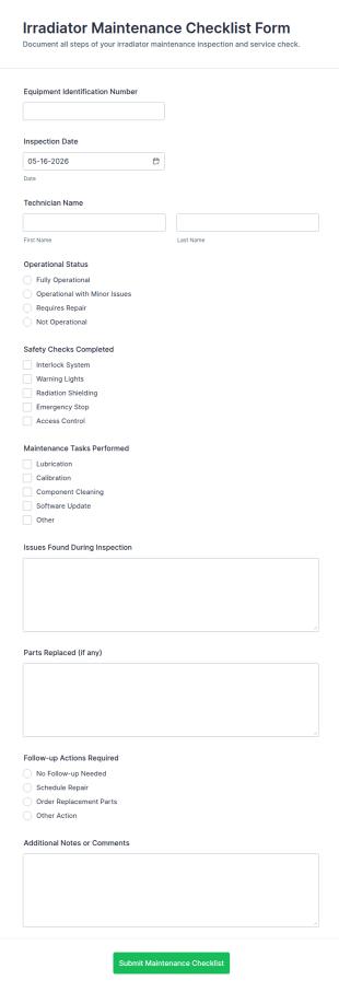 Irradiator Maintenance Checklist Form Template