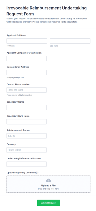 Irrevocable Reimbursement Undertaking Request Form Template