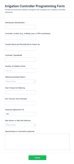 Irrigation Controller Programming Form Template