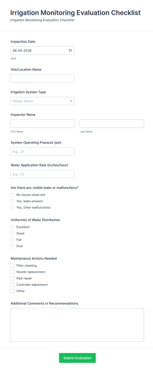 Irrigation Monitoring Evaluation Form Template