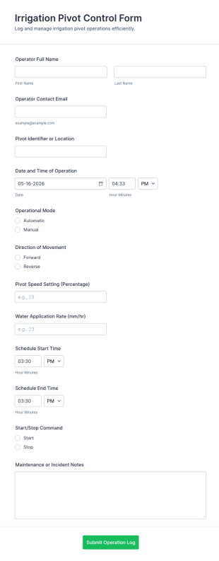 Irrigation Pivot Control Form Template