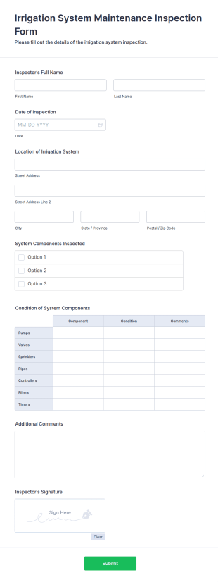 Irrigation System Maintenance Inspection Form Template