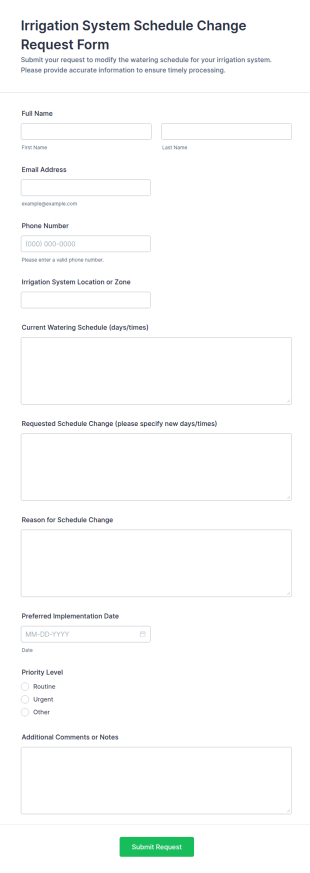 Irrigation System Schedule Change Request Form Template