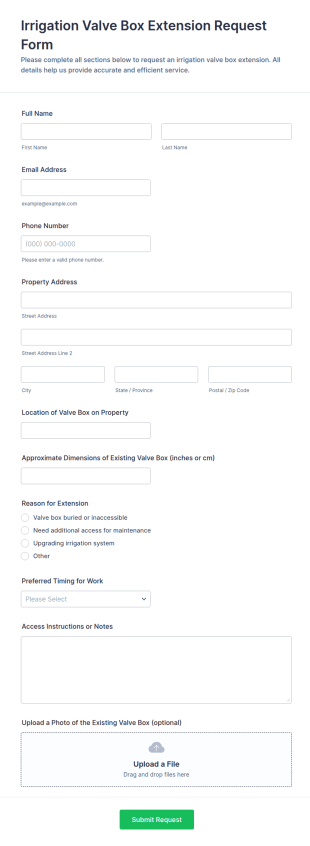 Irrigation Valve Box Extension Request Form Template