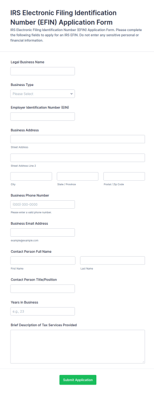 IRS EFIN Application Form Template