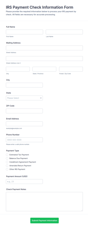 IRS Payment Check Information Form Template